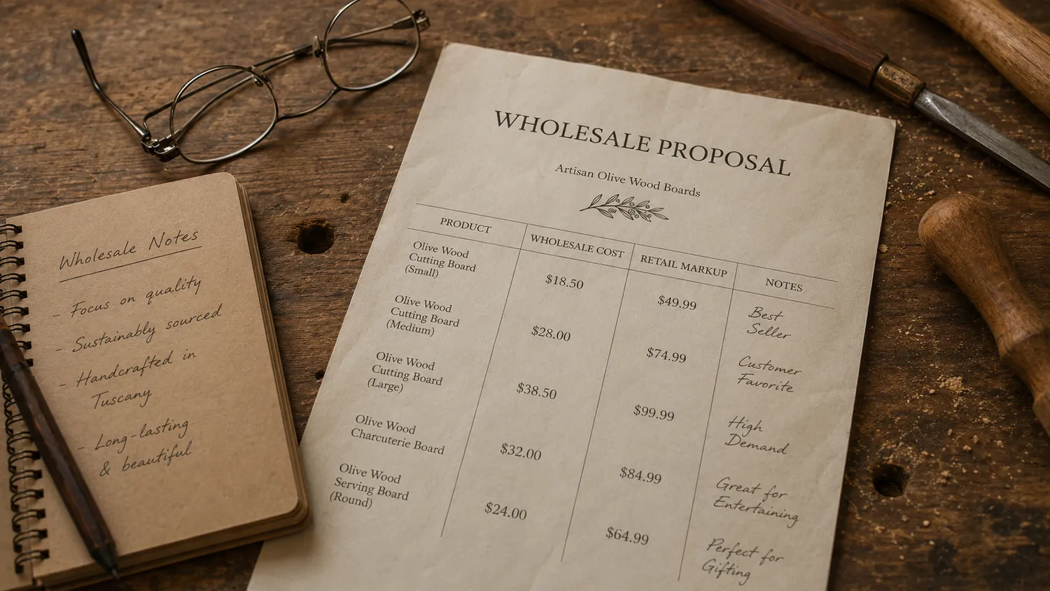 Unsold olive wood boards stacked in the back room